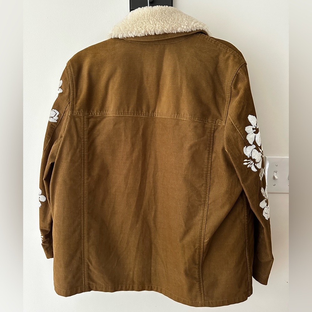 Gorgeous Tory Burch Brown Corduroy Jacket with White Floral Details - Picture 3 of 12